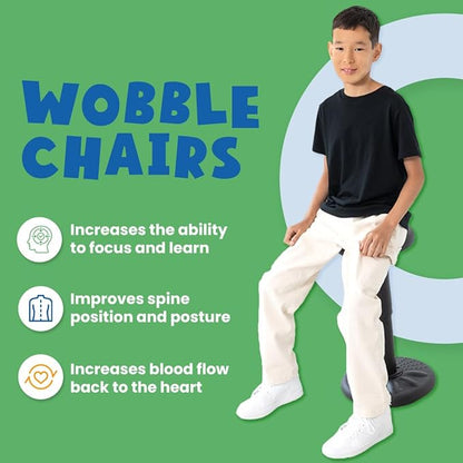 ActiveChairs Kids Wobble Chair, Flexible Preschool & Elementary Classroom Seating, Improves Focus, Posture & Helps ADHD/ADD, Sensory Chair, [Active Fidget Chairs], 14" Stool, Ages 3-7, Black