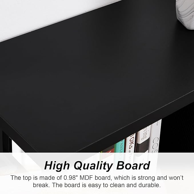 HOMISSUE 6 Cube Storage Organizer Shelf, Rustic Short Bookshelf with 3 Storage Bins, Industrial Horizontal Bookshelf with Metal Frame, Low and Wide Cube Bookcase for Living Room and Office, Black