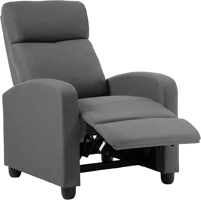 BestMassage | Recliner Chair | No Massage Function | Textile Grey | with Lumbar Support, Adjustable Push Back, Wide Armrests, Footrest & Padded Seat | Easy Assembly | for Living Room, Home Theatre
