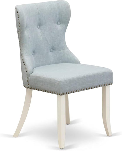 East West Furniture V077SI215-5 5 Piece Dining Set Includes a Rectangle Dining Room Table with V-Legs and 4 Baby Blue Linen Fabric Upholstered Parson Chairs, 40x72 Inch, Multi-Color