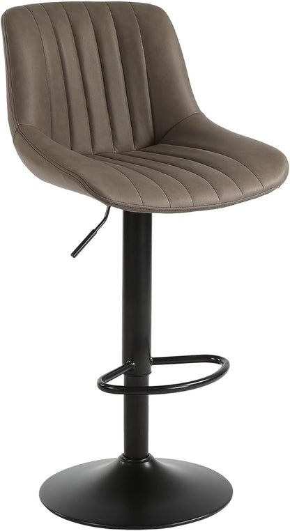 Bar Stool Set of 1, Adjustable PU Leather Bar Chairs, Swivel Counter Height Barstools with Back, Modern Armless Kitchen Island Stool, Brown