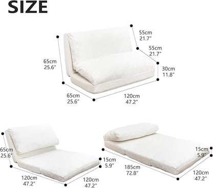 N&V Folding Matress Sofa Bean Bag Bed, Foam Filling Folding Matress Sofa, Includes Removable and Machine Washable Cover, Soft Premium Corduroy (Medium, Ivory)