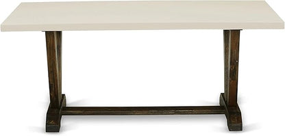 East West Furniture V727MZ748-7 7 Piece Dining Table Set Consist of a Rectangle Dining Room Table with V-Legs and 6 Coffee Linen Fabric Parsons Chairs, 40x72 Inch, Multi-Color