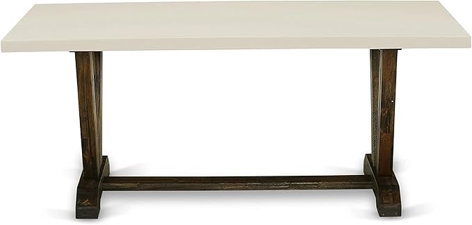 East West Furniture V727FL716-7 7 Piece Dining Room Table Set Consist of a Rectangle Kitchen Table with V-Legs and 6 Dark Khaki Linen Fabric Parson Dining Chairs, 40x72 Inch, Multi-Color
