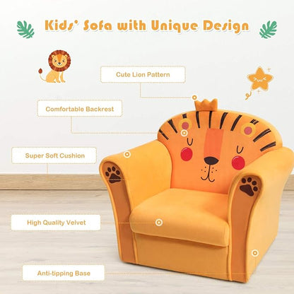 Costzon Kids Couch, Children's Sofa Armrest Chair with Pattern, Toddler Furniture w/Sturdy Wood Construction, Preschool, Lightweight Kids Couch Sofa Chair for Aged 1-5 Boys & Girls Gifts, Lion