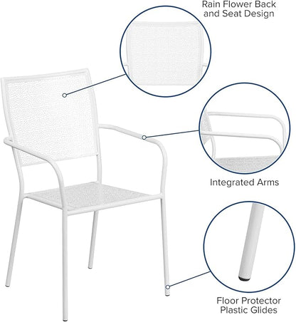 Flash Furniture Commercial Grade White Indoor-Outdoor Steel Patio Arm Chair with Square Back
