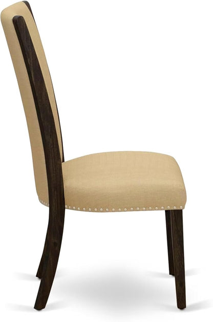 East West Furniture V797VE703-5 5 Piece Dining Room Table Set Includes a Rectangle Dining Table with V-Legs and 4 Brown Linen Fabric Upholstered Parson Chairs, 40x72 Inch, Multi-Color