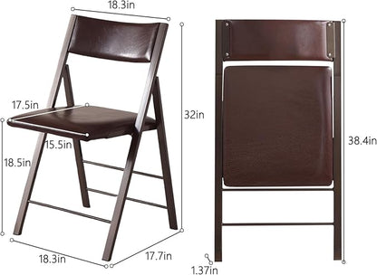 Folding table and chair set, dining table with extra large storage space and 4 universal wheels, matched with padded steel frame folding chairs, space-saving dining table and 2 chairs (Brown)
