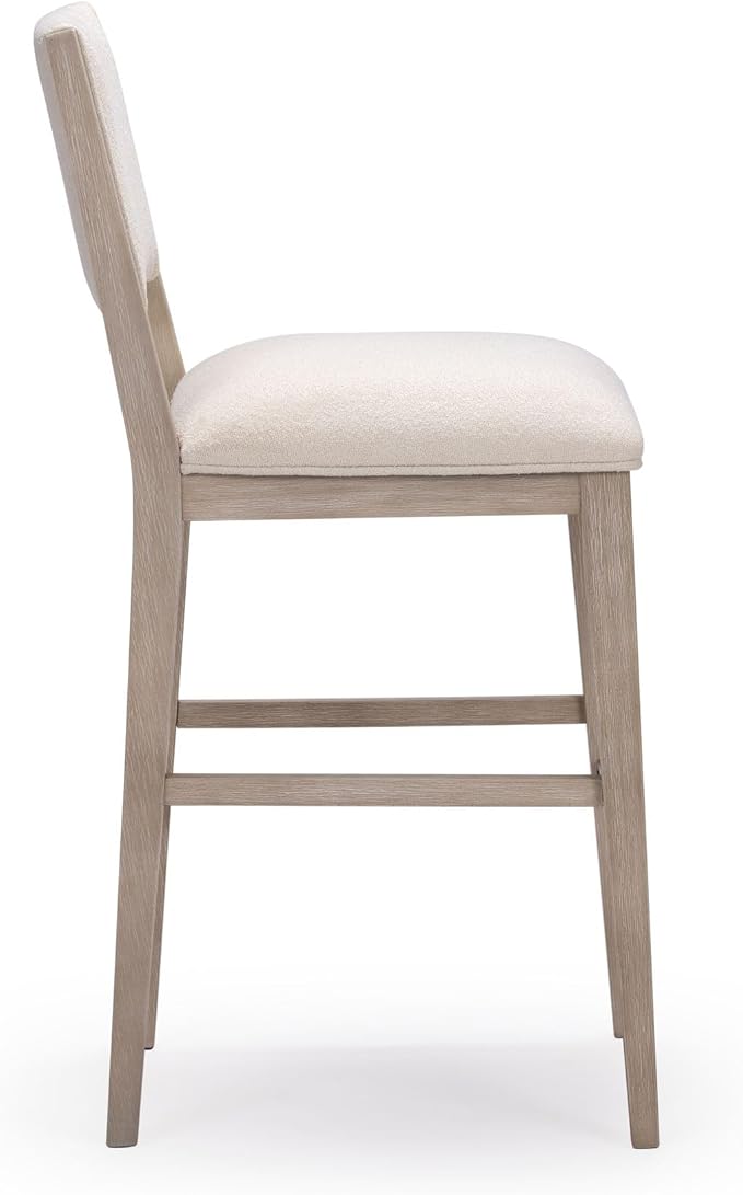 Plank+Beam Sereno Bar Stool, 30", Set of 2, Sturdy Wood Modern Kitchen Bar Height Stool, Upholstered Cushion Bar Chair with Back, Antique White/Ivory