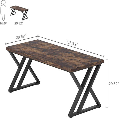 LITTLE TREE 55 Inch Large Simple Industrial Computer Desk Study Writing Table Home Office Workstation,Rustic Brown