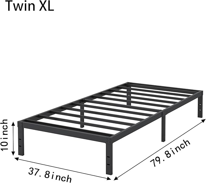 10 Inch XL Twin Bed Frames, Platform Metal Bed Frame Twin XL Size Heavy Duty Steel Slat Mattress Foundation, No Box Spring Needed, Easy Assembly, Noise-Free, Black