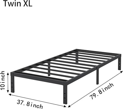10 Inch XL Twin Bed Frames, Platform Metal Bed Frame Twin XL Size Heavy Duty Steel Slat Mattress Foundation, No Box Spring Needed, Easy Assembly, Noise-Free, Black
