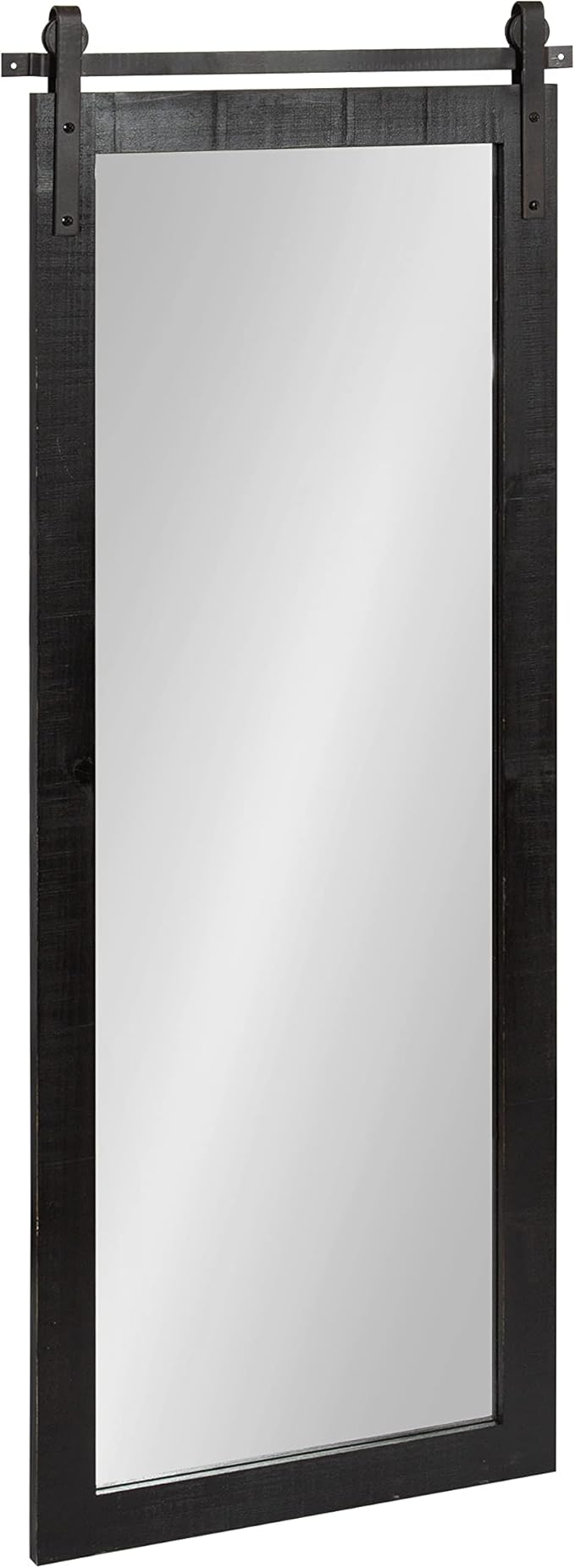 Kate and Laurel Cates Farmhouse Wood Framed Panel Wall Mirror; 18 x 50; Black; Decorative Rustic Barn Door Inspired Wall Mirror Decor With Full Length Size