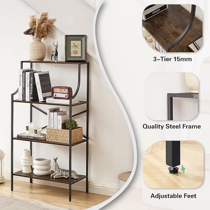 4 Tier Bookshelf, Entryway Standing Shelf Units with Storage, Small Bookcases with Open Shelves, Home Storage Shelving for Bedroom, Study, Living Room, Rustic Brown