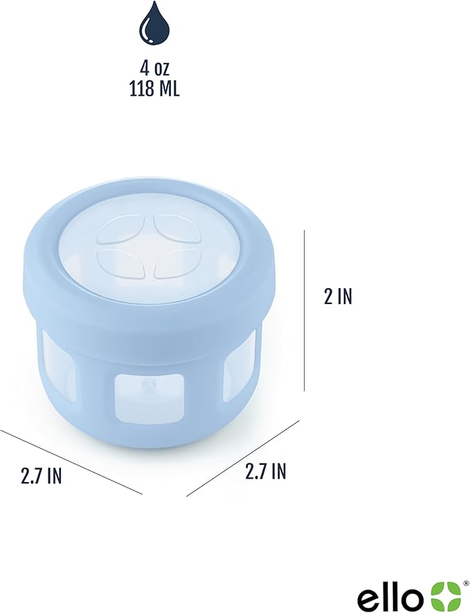 Ello Reusable Condiment Containers 4oz each with Screw-on Leak Proof Lid | Perfect for Salad Dressing Sauce Dips Lunchbox Picnic Travel Bento Box | BPA-Free | Dishwasher Safe