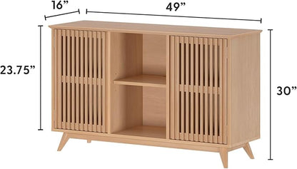 Plank+Beam Mid-Century Modern Wood TV Stand, Solid Wood Entertainment Console with Storage, 49" L x 16" W x 30" H, Blonde