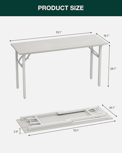 Frylr Small Folding Computer Desk – Portable 55.1 Inch Foldable Laptop Table, Collapsible and Compact for Easy and Fast Setup, Lightweight for Small Spaces, Home Craft and Study Use, White Ash