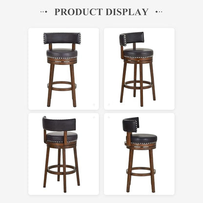COLAMY Swivel Bar Stool, Swivel Bar Height Bar Stool, Modern Swivel Barstool with Back, Upholstered Wood Barstool for Kitchen Island Dining Room Bar, Dark Brown, FM-4840-30-DarkBrown-L