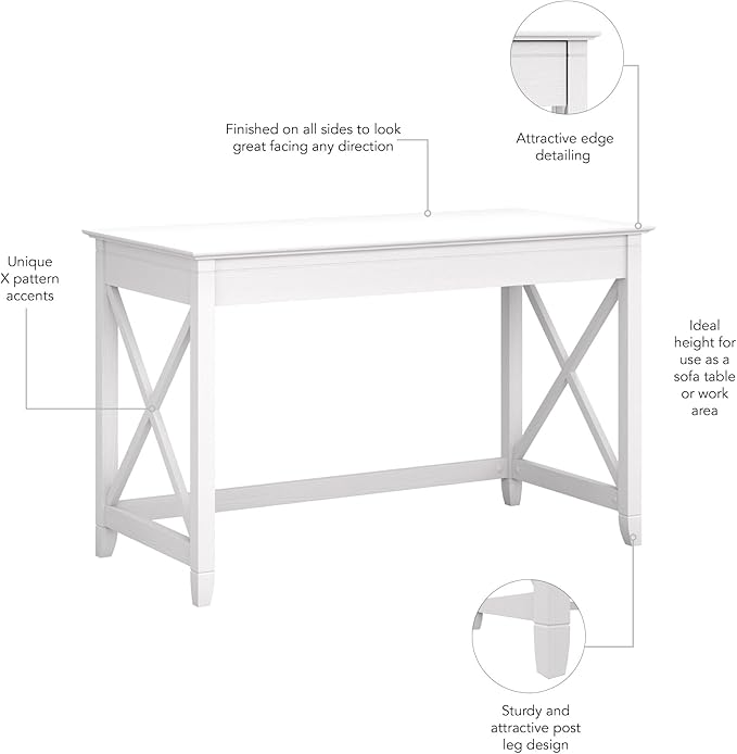 Bush Furniture Key West 48W Writing Desk in Pure White Oak