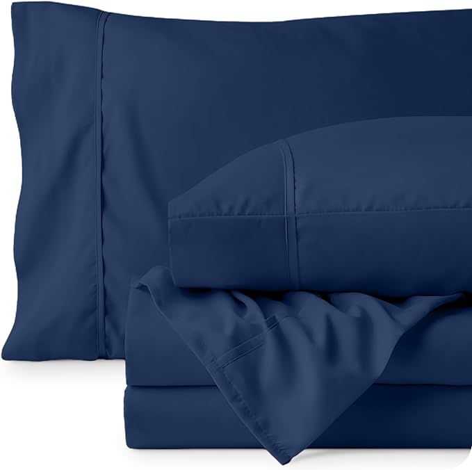 Bare Home Twin Sheet Set - 1800 Ultra-Soft Microfiber Twin Bed Sheets - Double Brushed - Deep Pockets - Easy Fit - Extra Soft - 3 Piece Set - Bedding Sheets & Pillowcases (Twin, Dark Blue)
