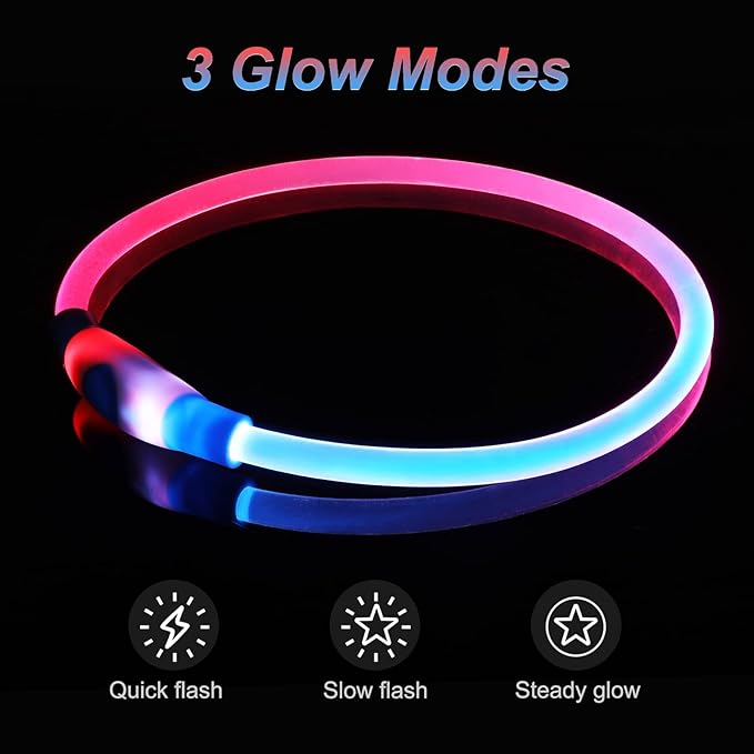 Light Up Dog Collars, USB Rechargeable Dlitk LED Dog Collar 1 Count, TPU Cuttable Size Glow Collar for Dogs, Dog Collar Light, Please Do Not Use Fast Charging (Blue+Pink)