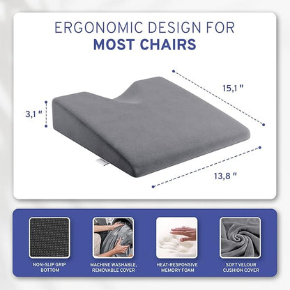 Wedge Car Height Booster Seat Cushion - Office Chair Cushion - Memory Foam Tailbone Pain Relief Cushion for Driving, Office, Gaming Chair - Orthopedic Lower Back, Tailbone, Coccyx, HIPS Support