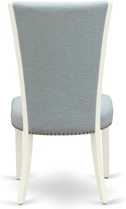 East West Furniture V097VE215-7 7 Piece Dining Table Set Consist of a Rectangle Dining Room Table with V-Legs and 6 Baby Blue Linen Fabric Upholstered Chairs, 40x72 Inch, Multi-Color