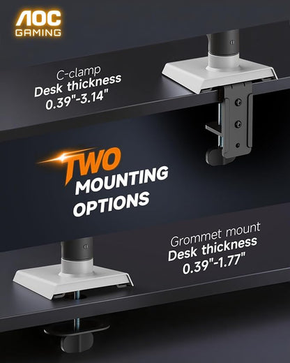 AOC Monitor Mount, Adjustable Single Monitor Arm for 17–32 Inch Screens, Fits 4.4–19.8lbs, Cable Management, VESA 75x75/100x100, C-Clamp & Grommet Base