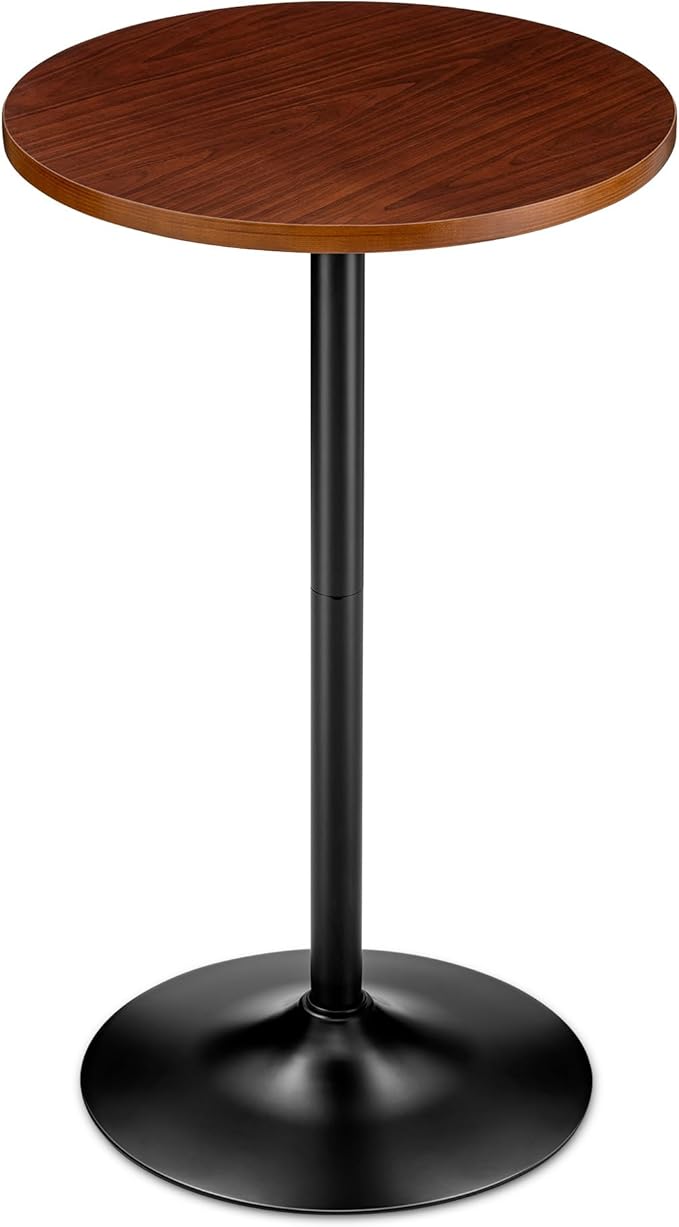 Glitzhome 39.5" H Round Pub Bistro Table, Round Bar Table Wood Top with Black Metal Leg and Base, Walnut Veneer Finish Cocktail Top Tall Table for Kitchen Island,Furniture (Walnut)