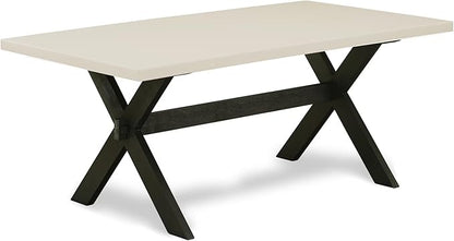 East West Furniture X627EL121-7 7 Piece Dining Room Table Set Consist of a Rectangle Kitchen Table with X-Legs and 6 Blue Linen Fabric Parson Dining Chairs, 40x72 Inch, Multi-Color