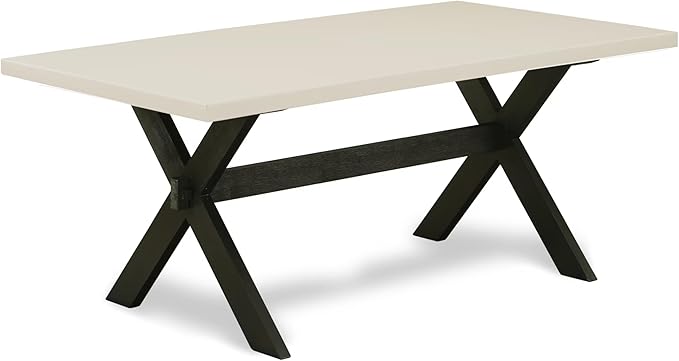 East West Furniture X627FL624-9 9 Piece Dining Room Furniture Set Includes a Rectangle Dining Table with X-Legs and 8 Black Linen Fabric Upholstered Parson Chairs, 40x72 Inch, Multi-Color