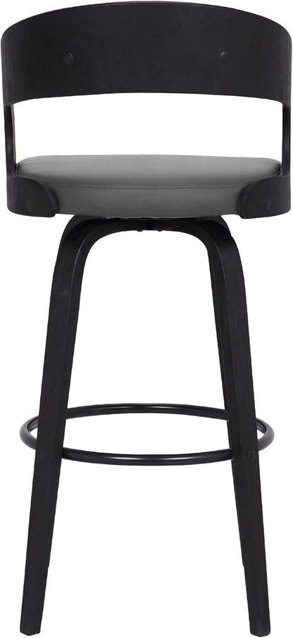 Armen Living Shelly 30" Bar Height Swivel Gray Faux Leather and Black Wood Bar Stool - Set of 4