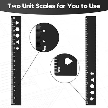 MSDADA Triangle Ruler, Protractor, Square and Ruler Set, 4 Pieces Aluminum Alloy Ruler, Metal Drafting Ruler Kit, Geometric Protractor for Student, School, Home, Office (Black, 20cm/7.87inch)
