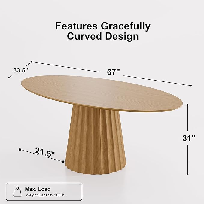 Casaphoria 67" Oval Dining Table, Modern Wood Kitchen Table with Cone Shaped Strip Convex Base for Living Room & Dining Room, Easy Assembly Farmhouse Furniture for 4-6, Oak