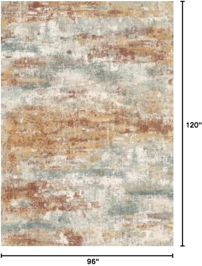 Area Rugs 8x10 for Living Room Bedroom, Modern Abstract Machine Washable Rug, Large Soft Low Pile Floor Cover with Non Slip Backing for Dining Room, Orange Green