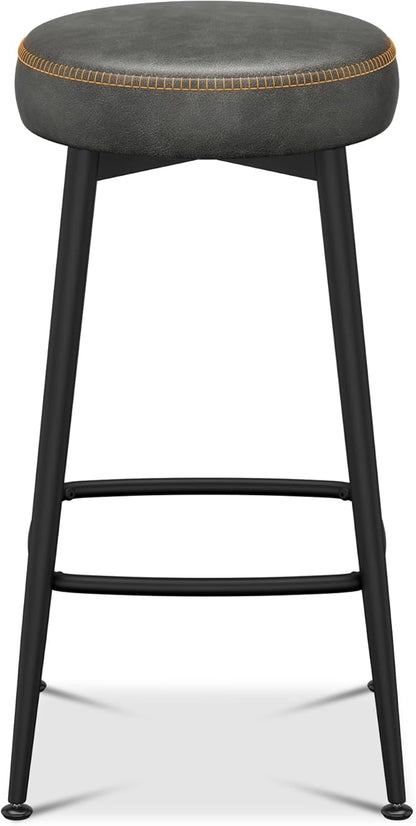 Counter Height Bar Stools, 26" H Backless Bar Stools Set of 4, Upholstered Faux Leather Kitchen Counter Stools, Mid Century Modern, Kitchen Island Home Bar, Pub, Black Grey