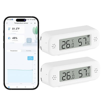 eMylo WiFi Thermometer Hygrometer Sensor, Smart Wireless Indoor Temperature Humidity Monitor with App Alerts, Free Data Storage Export, for Home Room Pet Greenhouse, Compatible with Alexa, 2 PCS