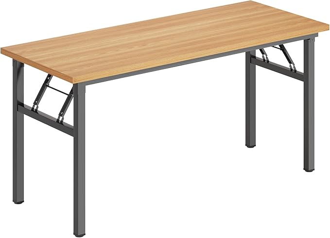 DlandHome Large Computer Desk, Folding Desk, Decent and Steady Home Office Desk/Workstation/Table 54.3inch Teak Black