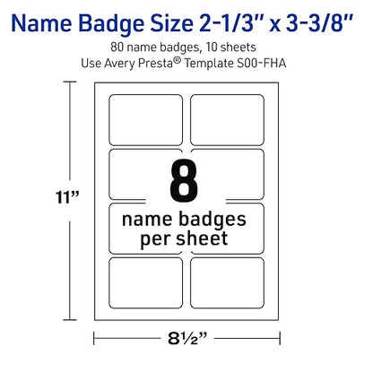 Avery Printable Christmas Adhesive Name Badges, Rectangle, 2-1/3" x 3-3/8", Pre-Printed Metallic Gold Hanging Ornaments Design, Matte White, Laser & Inkjet Compatible, 80 Total