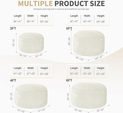Homguava 6 FT Bean Bag Chair: 6' Bean Bags with Memory Foam Filled, Large Beanbag Chairs Soft Sofa with Dutch Velvet Cover-Beige