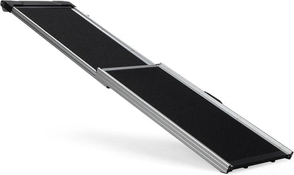 COZIWOW Aluminum Pet Ramp Ladder,Portable Dog Car Step Ramp with 2-Fold Design and Handle, Non-Slip Surface, Oxford Strap,Pet Stairs for Vehicles,SUV,Truck, High Bed,Black