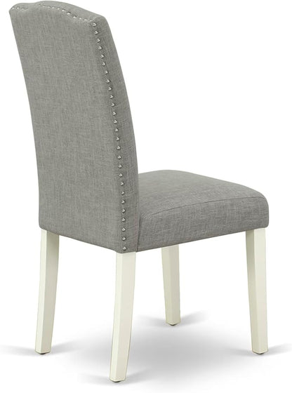 East West Furniture V027EN206-7 7 Piece Dining Table Set Consist of a Rectangle Kitchen Table with V-Legs and 6 Dark Shitake Linen Fabric Parson Dining Chairs, 40x72 Inch, Multi-Color