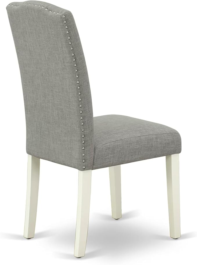 East West Furniture V097EN206-9 9 Piece Dining Room Set Includes a Rectangle Kitchen Table with V-Legs and 8 Dark Shitake Linen Fabric Upholstered Parson Chairs, 40x72 Inch, Multi-Color