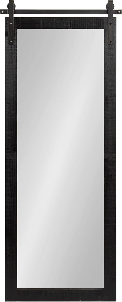 Kate and Laurel Cates Farmhouse Wood Framed Panel Wall Mirror; 18 x 50; Black; Decorative Rustic Barn Door Inspired Wall Mirror Decor With Full Length Size