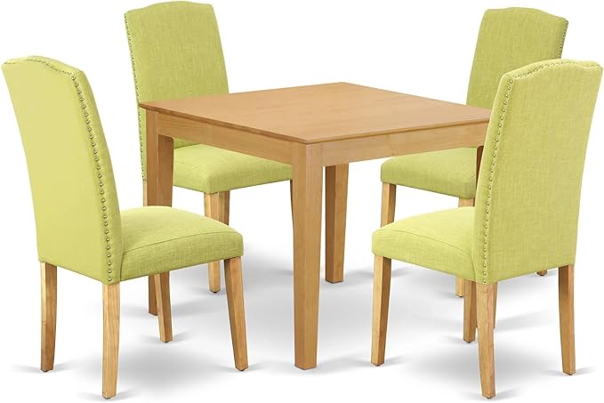 East West Furniture OXEN5-OAK-07 5 Piece Dining Table Set for 4 Includes a Square Kitchen Table and 4 Limelight Linen Fabric Parson Dining Room Chairs, 36x36 Inch, Oak