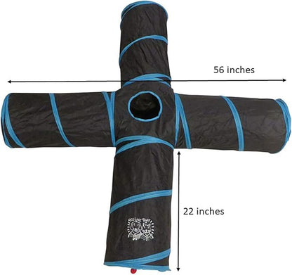 Feline Ruff Premium 4 Way Cat Tunnel. Extra Large 12 Inch Diameter and Extra Long. A Big Collapsible Play Toy. Wide Pet Tunnel Tube for Rabbits, Kittens, Large Cats, and Dogs.