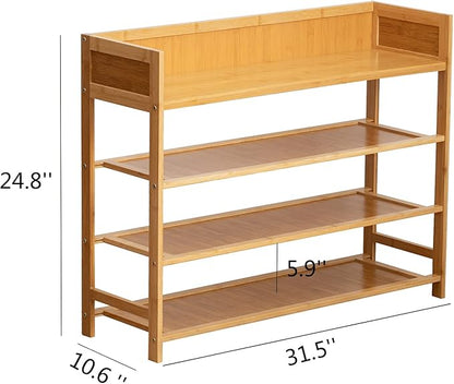 Bamboo Shoe Rack Organizer, 4 Tier Shoe Shelf Storage Organizer, for Entryway, Hallway, and Closet (Nature-31.5)