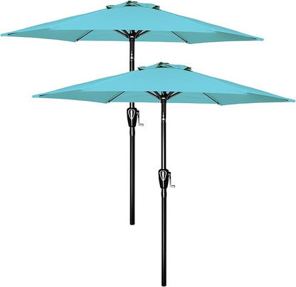 YSSOA 2 Pack 7.5' Patio Umbrella Outdoor Table Market Yard Umbrella with 6 Sturdy Ribs, Turquoise