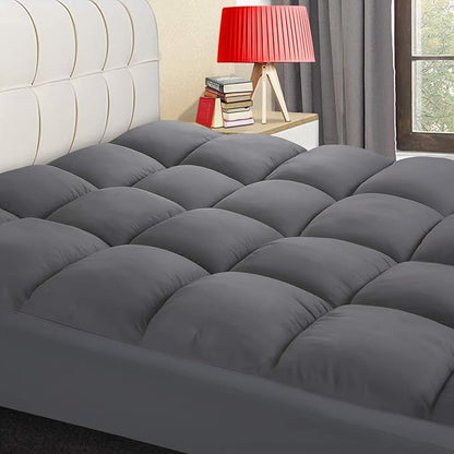 COONP Twin Mattress Topper, Extra Thick Pillowtop, Cooling Plush Mattress Pad Cover Bed Topper Protector with 8-21 Inch Deep Pocket (Grey, Twin)