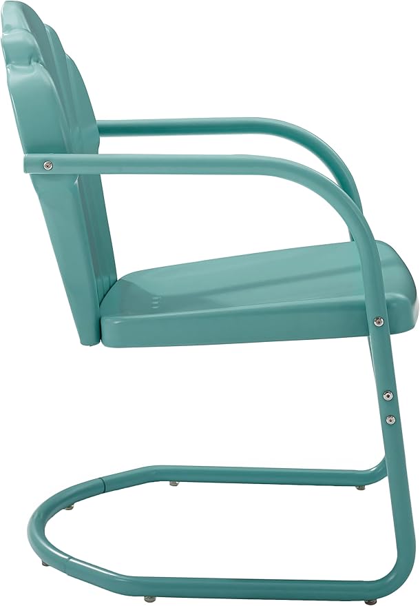 Crosley Furniture Tulip 2-Piece Outdoor Chair Set, Retro Metal Patio Chairs for Dining, Porch, Deck, Balcony, Pastel Blue Satin